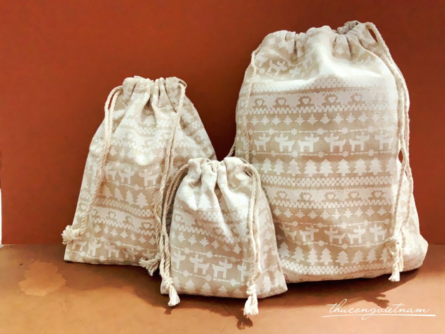 Set 3 túi rút vải bố - Noel tuần lộc xám nhạt